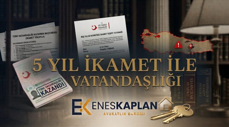 5 yıl ikamet yoluyla vatandaşlık alma şartları, kesintisiz ikamet hesabı, başvuru aşamaları, mülakat, gerekli belgeler ve ret halinde iptal davası rehberi.